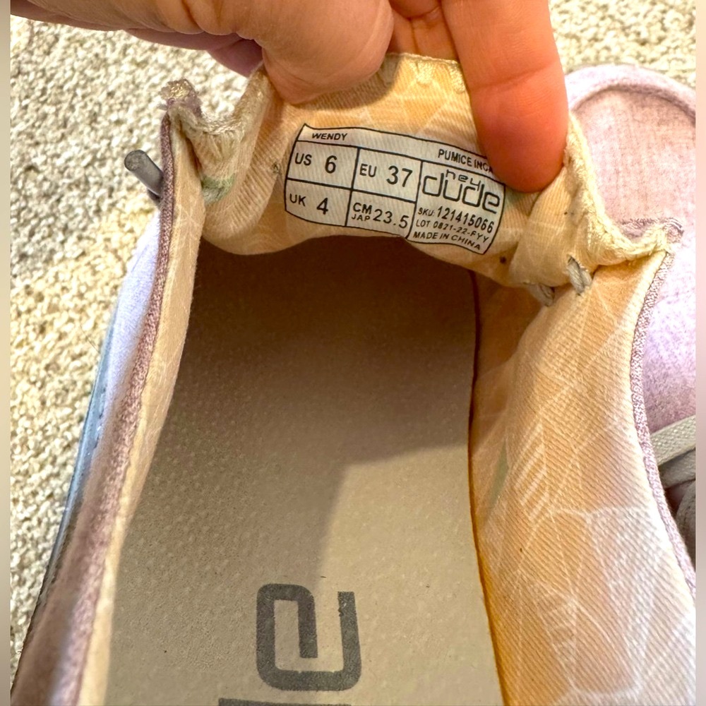 Like New Hey Dude Mauve Wendy Stretch Canvas Shoes w/ Polka-Dot Tan Sole - Picture 14 of 14